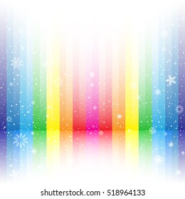 The rainbow striped snow background. Marry Christmas and Happy New Year multicolored backdrop