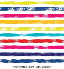 Rainbow striped summer pattern. Bright summer seamless vector background. Paint lines, colorful brush strokes. Colorful stripes