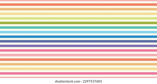 Rainbow stripes background banner vector. Fun colourful horizontal striped seamless border pattern. Design element. 