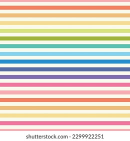 Rainbow stripes background vector. Fun colourful horizontal striped seamless pattern. Design element. 