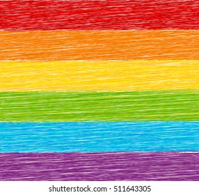 Rainbow stripes drawn. Sketch pencil drawing.  Vector doodles. LGBT flag, symbol of peace, gay culture. 