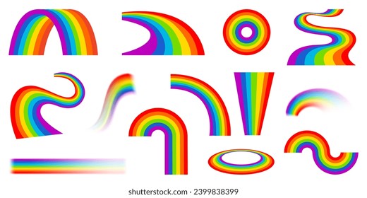 Rainbow stripes element collection. Multicolored rainbow stripes isolated. Cute cartoon rainbow elements