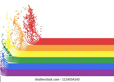 Rainbow stripes of flying colorful dots on white (transparent) background. Colors of LGBT pride flag, symbol of lesbian, gay, bisexual, transgender, and questioning (LGBTQ). Vector illustration, EPS10