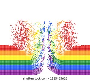 Rainbow stripes of flying colorful dots on white (transparent) background. Colors of LGBT pride flag, symbol of lesbian, gay, bisexual, transgender, and questioning (LGBTQ). Vector illustration, EPS10