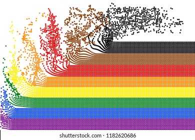 Rainbow stripes of flying colorful dots on white (transparent) background. Colors of LGBT pride flag, symbol of lesbian, gay, bisexual, transgender, and questioning (LGBTQ). Vector illustration, EPS10