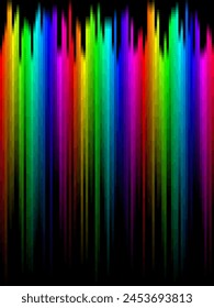 Rainbow stripes gradient with squares mosaic pattern, black background, vector graphic wallpaper or leaflet