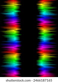 Rainbow stripes gradient with squares mosaic pattern, black background, vector graphic wallpaper or leaflet
