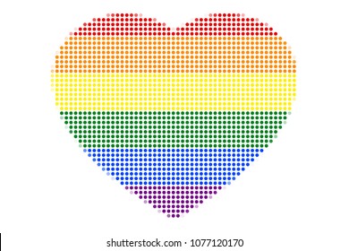 Rainbow stripes in heart shape, colorful dots, the colors of LGBT or GLBT pride flag, symbol of lesbian, gay, bisexual, transgender, and queer/questioning, LGBTQ. Vector illustration, EPS10.