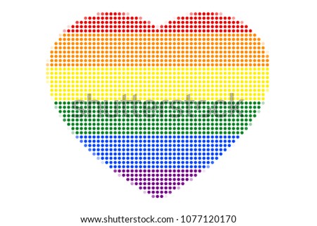 Rainbow stripes in heart shape, colorful dots, the colors of LGBT or GLBT pride flag, symbol of lesbian, gay, bisexual, transgender, and queer/questioning, LGBTQ. Vector illustration, EPS10.