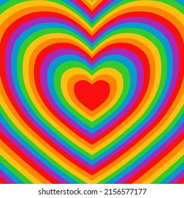 Rainbow stripes heart square background. LGBT community pride concept illustration.