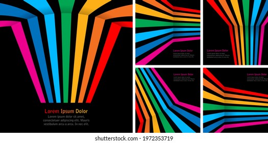 Rainbow stripes on black backgrounds set. Colorful rainbow lines. Gay emblem. Vector illustration.
