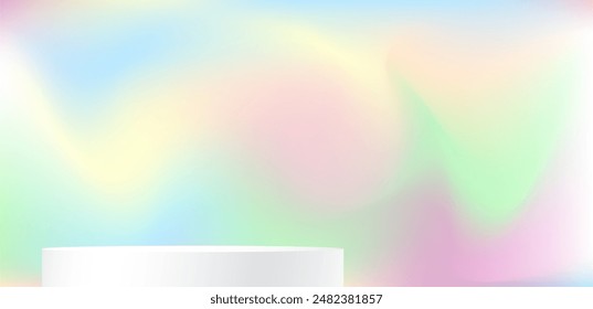 Rainbow studio room background. 3D abstract studio room with pedestal podium. Space for selling products on the website. Empty room with light effect. Vector illustration.