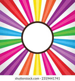 Rainbow-Stil, bunter Sonnenburst-Muster-Hintergrund mit Abzeichen, Rochen, Radial, Sommerbanner, Vektorgrafik