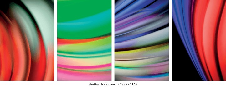 Regenbogen-Stil Fluid Color Wave Line Hintergrund Poster Set. Vektor-Illustration für Tapete, Banner, Hintergrund, Karte, Buch-Illustration, Landing Page