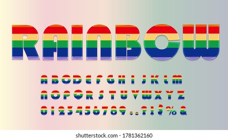 Rainbow style font design, alphabet letters and numbers, Eps10 vector.	