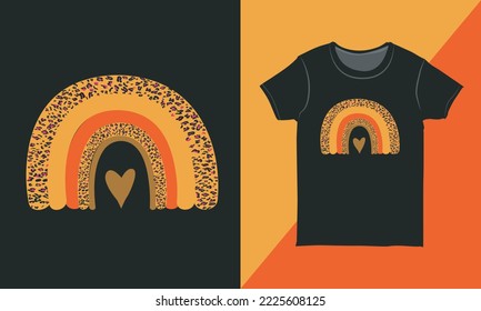 Rainbow Style Tee Shirt Design. T-shirt Design with Leopard Patterns