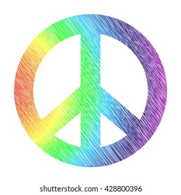 rainbow stylized peace symbol isolated on white background