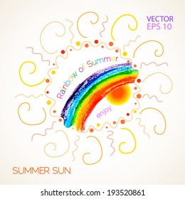 Rainbow of summer, poster, sun symbol. vector illustration