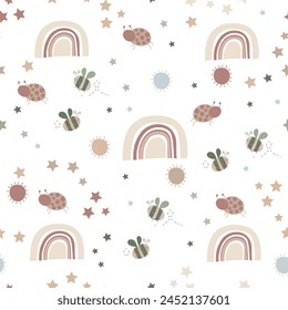 
Rainbow, sun, bee and stars pattern