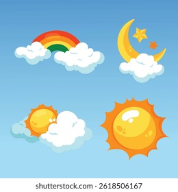 rainbow sun and cloud vector