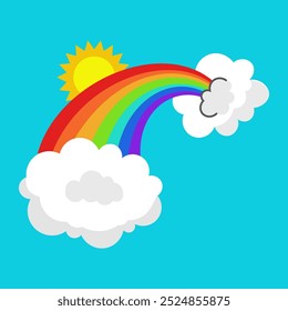 
Rainbow, sun and clouds. Vector illustration.