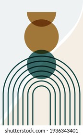 Rainbow Sun Green Moon Boho Minimalist Printed Wall Art Geometric Abstract Print Bohemian Art work, vector crescent, poster vintage