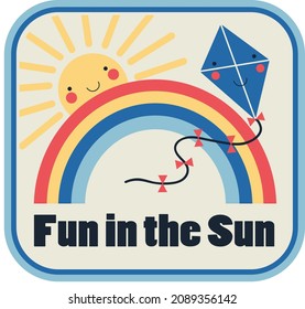 Rainbow, sun and kite vector badge design