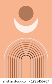 Rainbow Sun Moon Boho Minimalist Printed Wall Art Geometric Abstract Print Bohemian Art work, vector crescent, poster