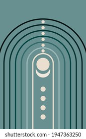 Rainbow Sun Moon Boho Minimalist Printed Wall Art Geometric Abstract Print Bohemian Art work, vector crescent, poster