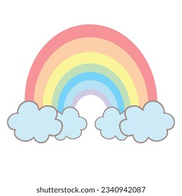 Rainbow, sun, moon and cute clouds