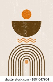 Rainbow sun moon print boho minimalist printable wall art geometric abstract print bohemian art work, vector