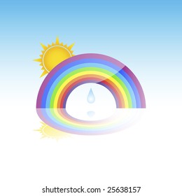 Rainbow With Sun and Rain Drop Illustration