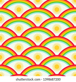 
Rainbow and sun vector seamless pattern