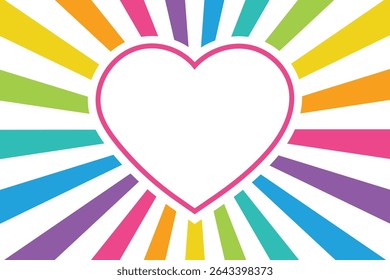 Arrière-Plan Rainbow Sunburst. Coeur Avec Bordure Rose Centre. Bannières d'été colorées.