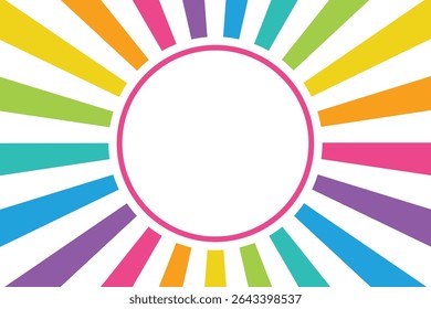 Arrière-Plan Rainbow Sunburst. Centre Blanc Rond Avec Bordure Rose. Bannières d'été colorées.