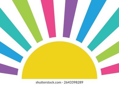 Arrière-Plan Rainbow Sunburst. Centre du soleil jaune. Bannières d'été colorées.