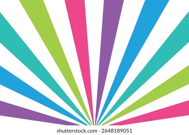 Rainbow Sunburst Bottom Centered Background. Multi Color Backdrop with Pink, Blue, Turquoise, Green, and Purple. Bright and Colorful Pattern.