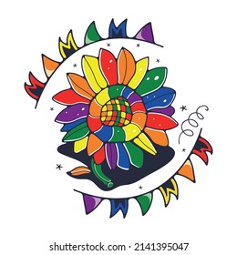 Girasol arcoiris. Ilustraciones de vector personalizadas. Aislado sobre un fondo blanco.