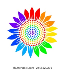 Rainbow sunflower vector cut template. Flower silhouette. Summer illustration. Isolated on white background. For card, printing on t-shirt, mug, sublimation.