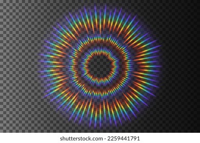 Efecto de la luz del sol arcoiris, aislado en el patrón transparente, ilustración vectorial