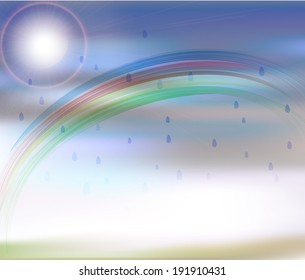 Rainbow with sunlight and raindrops