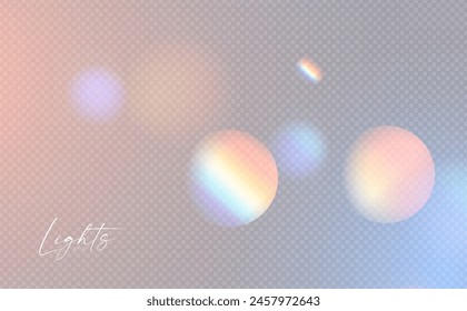 Rainbow sunshine and bokeh light effect. Dispersion of beam. Sun light effect for immersion in atmosphere