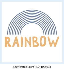 El arcoiris y el sol circan al estilo boho. Letras dibujadas a mano. Diseño escandinavo abstracto minimalista en colores pastel. Ilustración vectorial para tarjetas de felicitación, invitaciones, impresión de ropa.