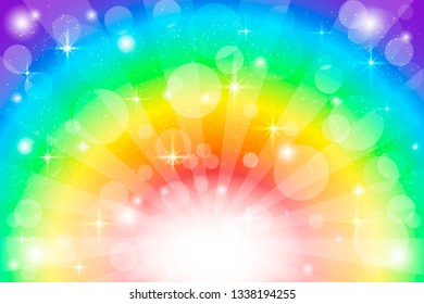 Rainbow Sunshine effect with blurred dots like bokeh bright Background