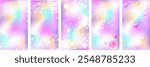 rainbow surreal stories background set. Holographic anime style design. Design with mesh. Stock vector illustration in abstract style.