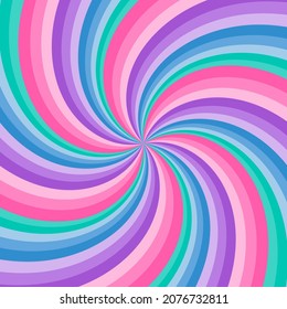 Rainbow swirl background. Radial gradient rainbow of twisted spiral. Vector illustration