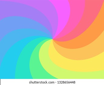 Rainbow swirl background. Rainbow's rays of twisted spiral. Vortex starburst or sunburst twirl. Fun multicolored whirlpool for you design,template for business,advertise,packaging.Vector