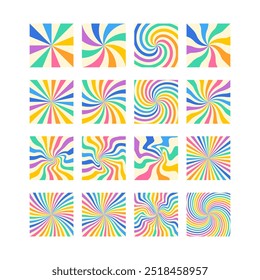 Rainbow Swirl Patterns Collection. Twisted Colorful Backgrounds Bundle. Abstract  Backdrop Set.