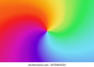 Rainbow swirling spectrum background. Radial conical multicolored gradient twisted pattern.