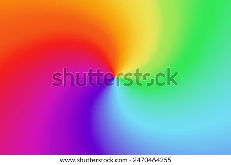 Rainbow swirling spectrum background. Radial conical multicolored gradient twisted pattern.